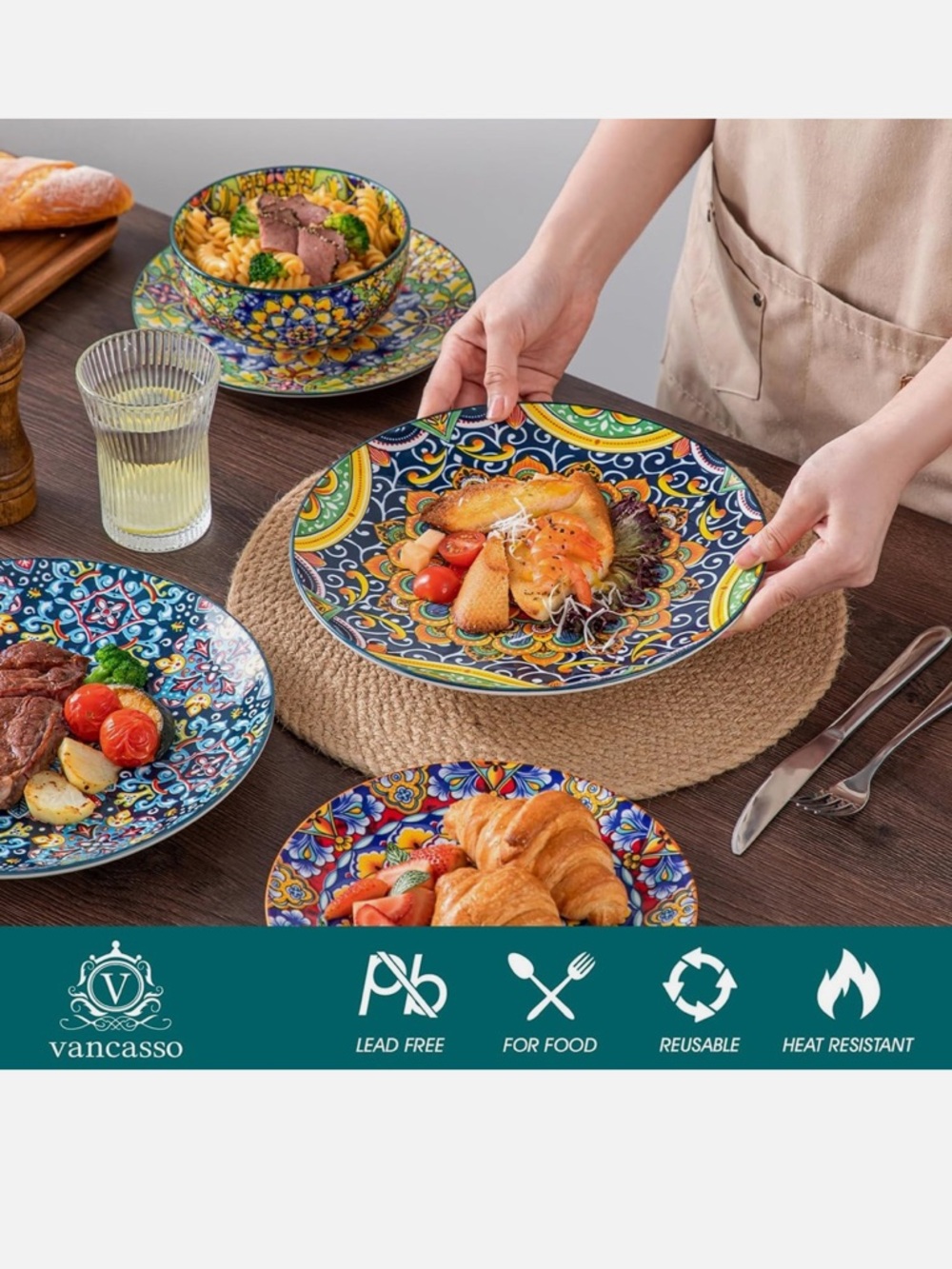 12 Pieces Dinnerware Sets, Service for 4 (12 Pcs), Bohemian Style - Picture 3 of 9